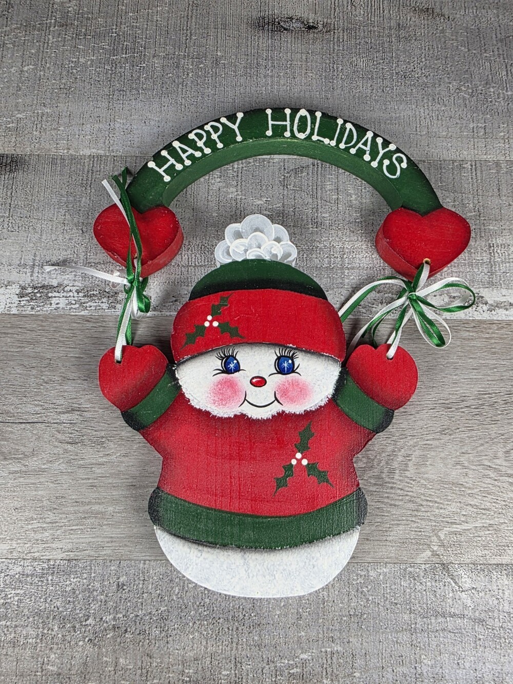 Snowman Wall Hanging Wood Hand Painted Christmas Seasonal Decor Country 12" g76